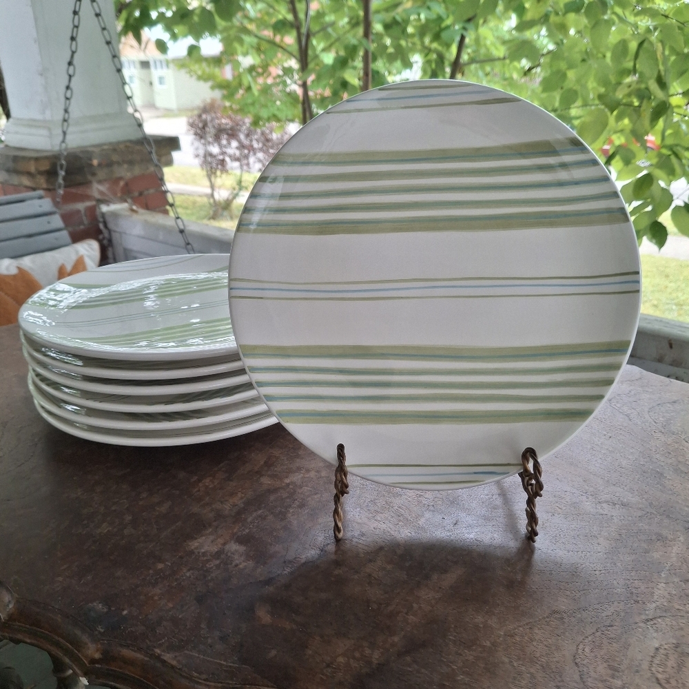 Set Of 7 Noble Excellence Earthenware Pistachio Vanilla Dinner Plates 11” EUC